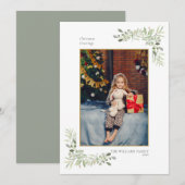 Moderne Kerst Gouden Geometrische Groene Foto Feestdagenkaart (Voorkant / Achterkant)