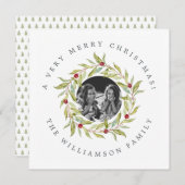 Moderne Kerst Greenery Krans bessen Foto Feestdagenkaart (Voorkant / Achterkant)