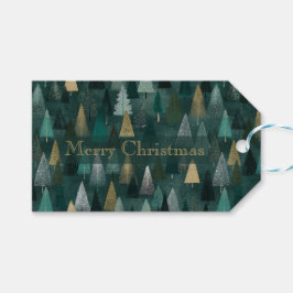 Moderne Kerst Groen & Goud Bomen Gift Tag Cadeaulabel