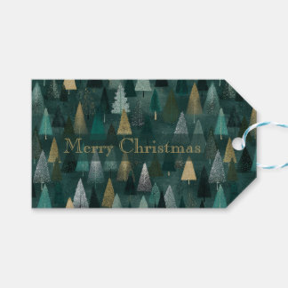 Moderne Kerst Groen & Goud Bomen Gift Tag Cadeaulabel