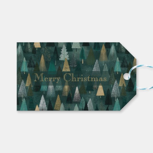 Moderne Kerst Groen & Goud Bomen Gift Tag Cadeaulabel (Voorkant (Horizontaal))