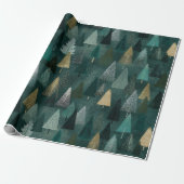 Moderne Kerst Groen & Goud Bomen Inpakpapier (Uitgerold)