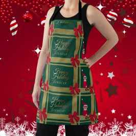 Moderne Kerst Groen Goud Tartan Personaliseren Schort