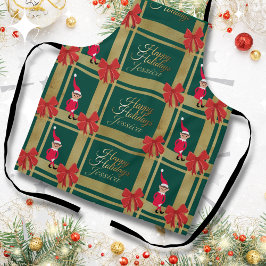 Moderne Kerst Groen Goud Tartan Personaliseren Schort