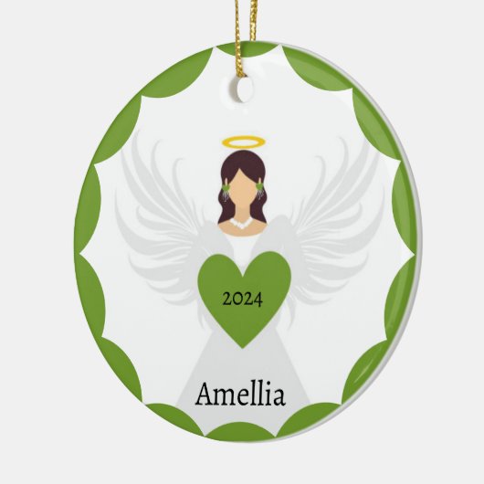 Moderne Kerst Groene Engel Hart Aangepaste Naam Keramisch Ornament (Links)