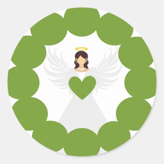 Moderne Kerst Groene Engel Hart Krans Label (Voorkant)