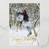 Moderne Kerst Groet Script Equestrian Foto Folie Feestdagenkaart (Voorkant)