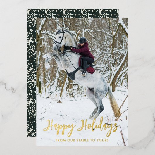 Moderne Kerst Groet Script Equestrian Foto Folie Feestdagenkaart (Voorkant / Achterkant)