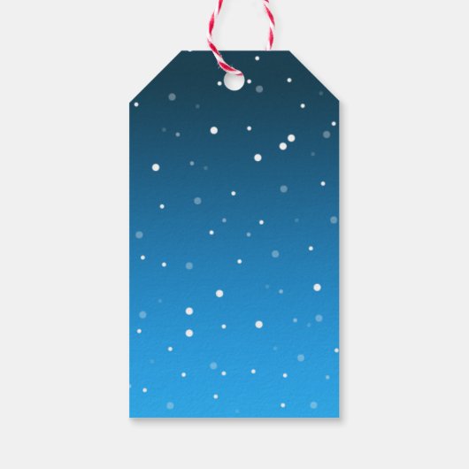 Moderne kerst haiku bomen op besneeuwde nacht cadeaulabel (Achterkant)