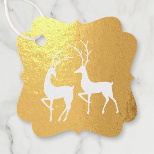 Moderne Kerst Herten Goud Blauw Bedankjes Labels (Voorkant)