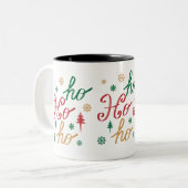 Moderne kerst Ho Ho Ho Script Patroon Tweekleurige Koffiemok (Voorkant links)