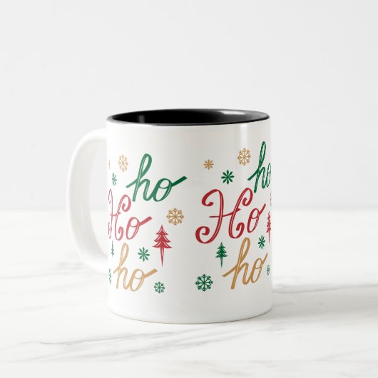 Moderne kerst Ho Ho Ho Script Patroon Tweekleurige Koffiemok (Voorkant links)