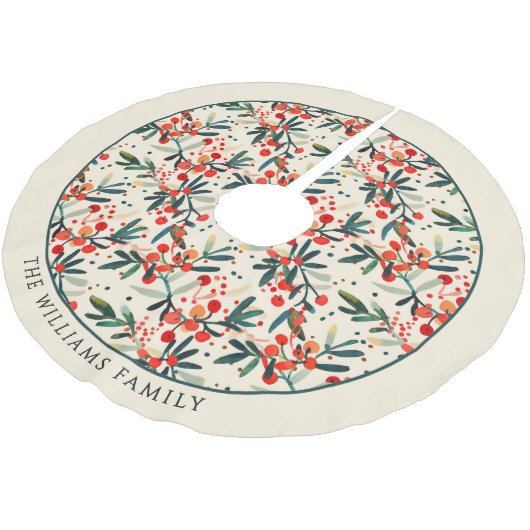 Moderne kerst Holly bessen gepersonaliseerd Kerstboom Rok (Gekanteld)
