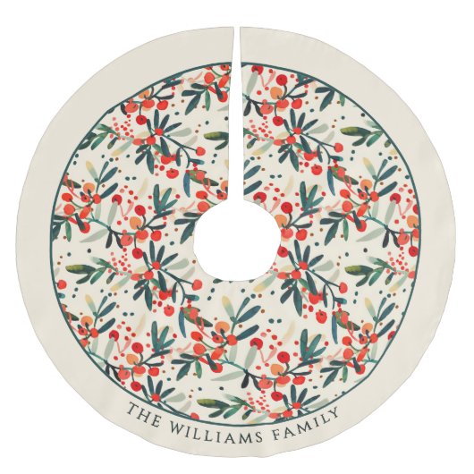 Moderne kerst Holly bessen gepersonaliseerd Kerstboom Rok (Voorkant)