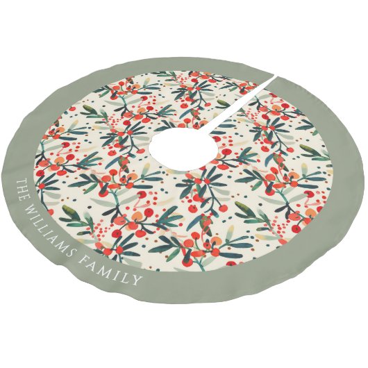 Moderne kerst Holly bessen gepersonaliseerd Kerstboom Rok (Gekanteld)