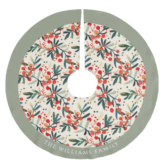 Moderne kerst Holly bessen gepersonaliseerd Kerstboom Rok (Voorkant)