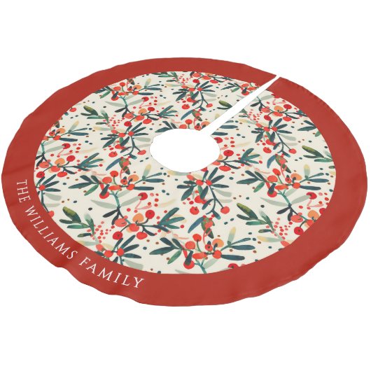 Moderne kerst Holly bessen gepersonaliseerd Kerstboom Rok (Gekanteld)