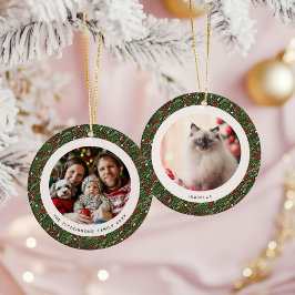 Moderne Kerst Holly Loof 2 Foto's Keramisch Ornament