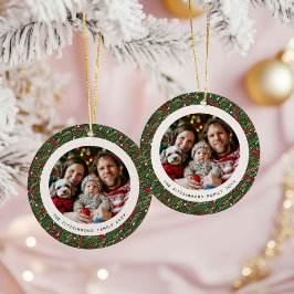 Moderne Kerst Holly Loof 2-zijdige Foto Keramisch Ornament
