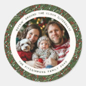 Moderne Kerst Holly Loof Foto Sticker (Voorkant)
