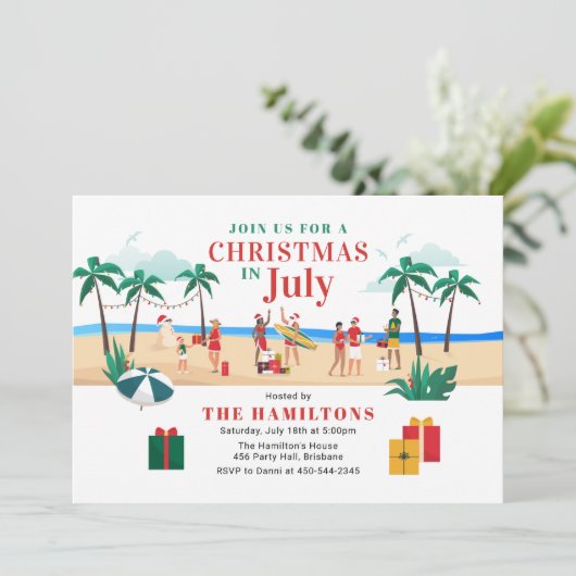 Moderne kerst in juli Feestplezier Kaart (Staand voorkant)