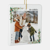 Moderne kerst in sneeuwfamilie Foto Mistletoe Keramisch Ornament (Rechts)