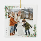 Moderne kerst in sneeuwfamilie Foto Mistletoe Keramisch Ornament (Achterkant)