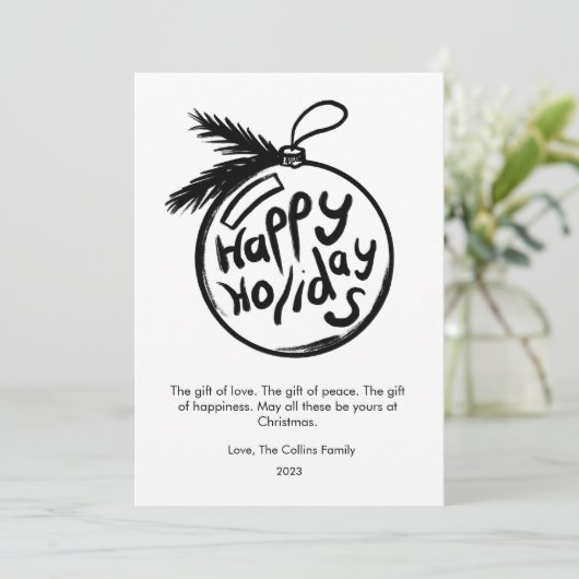 Moderne Kerst in Zwart en Wit Plat Design Feestdagenkaart (Staand voorkant)