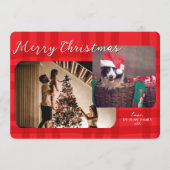 Moderne kerst Kaart | Rode geplakte dubbele foto (Voorkant)