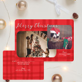 Moderne kerst Kaart | Rode geplakte dubbele foto