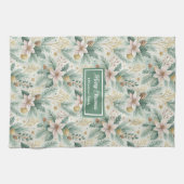 Moderne Kerst Keukenhanddoek Witte Poinsettia (Horizontaal)