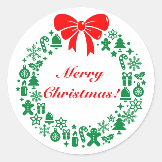 Moderne kerst krans samengesteld uit Xmas motieven Ronde Sticker (Voorkant)