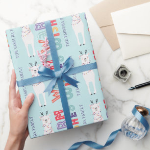 Moderne Kerst-Lama-Slingerlichtjes Naam Cadeaupapier