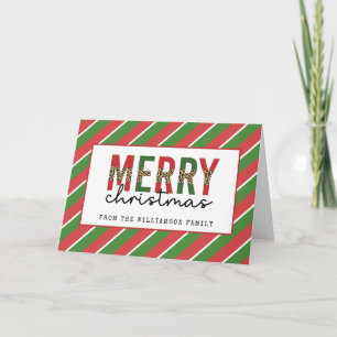 Moderne Kerst Luipaardprint Rood Groen Strepen Kaart