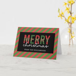 Moderne Kerst Luipaardprint Rood Groen Strepen Kaart