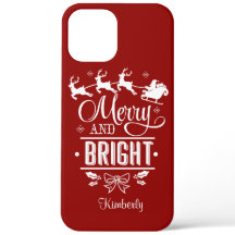 Moderne Kerst MERRY And BRIGHT Script Monogram
