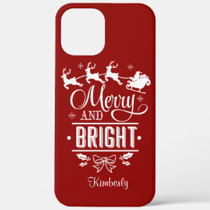 Moderne Kerst MERRY And BRIGHT Script Monogram Case-Mate iPhone Case