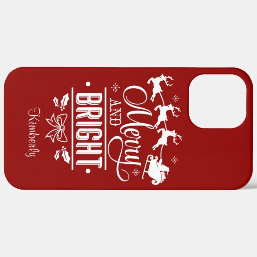 Moderne Kerst MERRY And BRIGHT Script Monogram Case-Mate iPhone Case (Achterkant / Rechts)