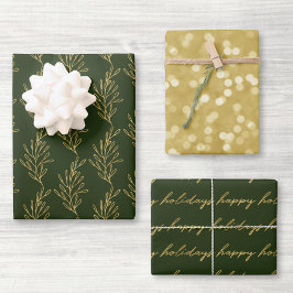 Moderne kerst met groene en goudkalligrafie inpakpapier vel