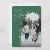 Moderne kerst met groene kerst met foto-ingang feestdagenkaart (Voorkant)