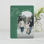 Moderne kerst met groene kerst met foto-ingang feestdagenkaart (Staand voorkant)