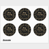 Moderne kerst met zwarte en gouden blik ronde sticker (Vel)