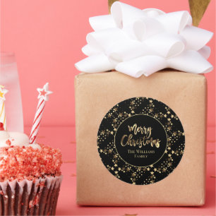 Moderne kerst met zwarte en gouden blik ronde sticker