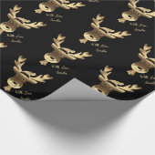 Moderne kerst met zwarte en gouden rendieren cadeaupapier (Hoek)