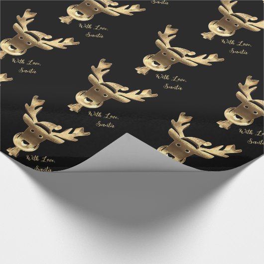 Moderne kerst met zwarte en gouden rendieren cadeaupapier (Hoek)