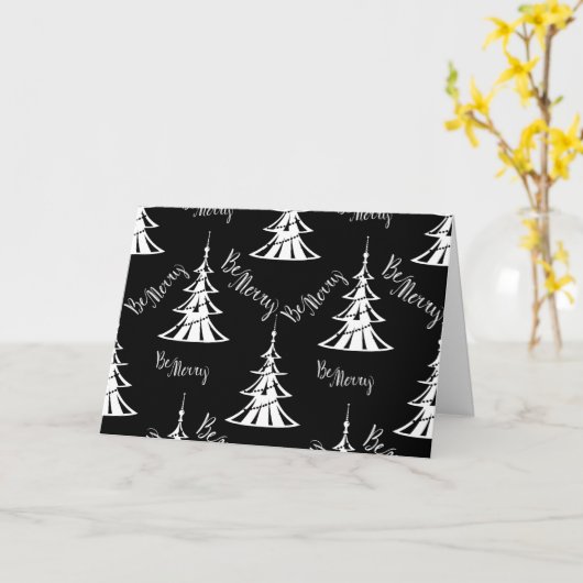 Moderne kerst met zwarte en witte kerstbomen kaart (Gele Bloem)