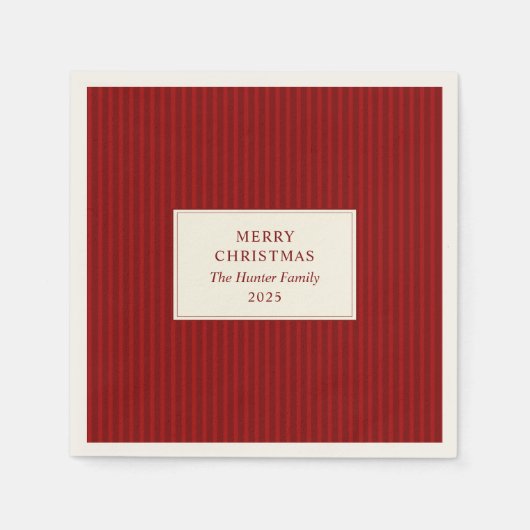 Moderne Kerst Minimal Kerstmis Rode Strepen Servet (Voorkant)