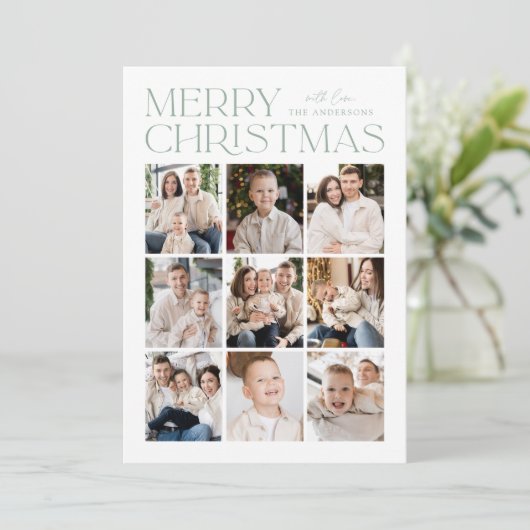 Moderne Kerst Mintgroene 9 Foto Collage Feestdagenkaart (Staand voorkant)