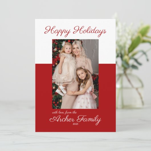 Moderne kerst-multifoto platte kerstkaart (Staand voorkant)