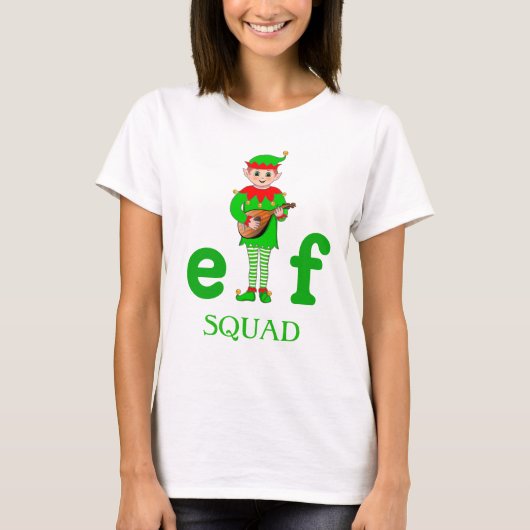 Moderne Kerst Muzikale Elf Squad T-Shirt (Voorkant)